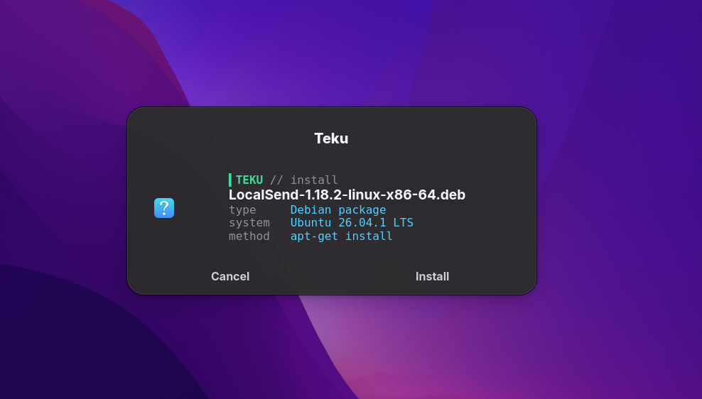 Teku confirm popup for a .deb on Ubuntu