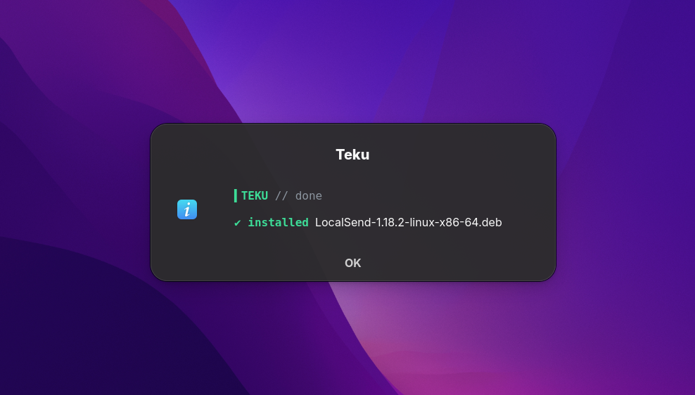 Teku done popup after a successful install
