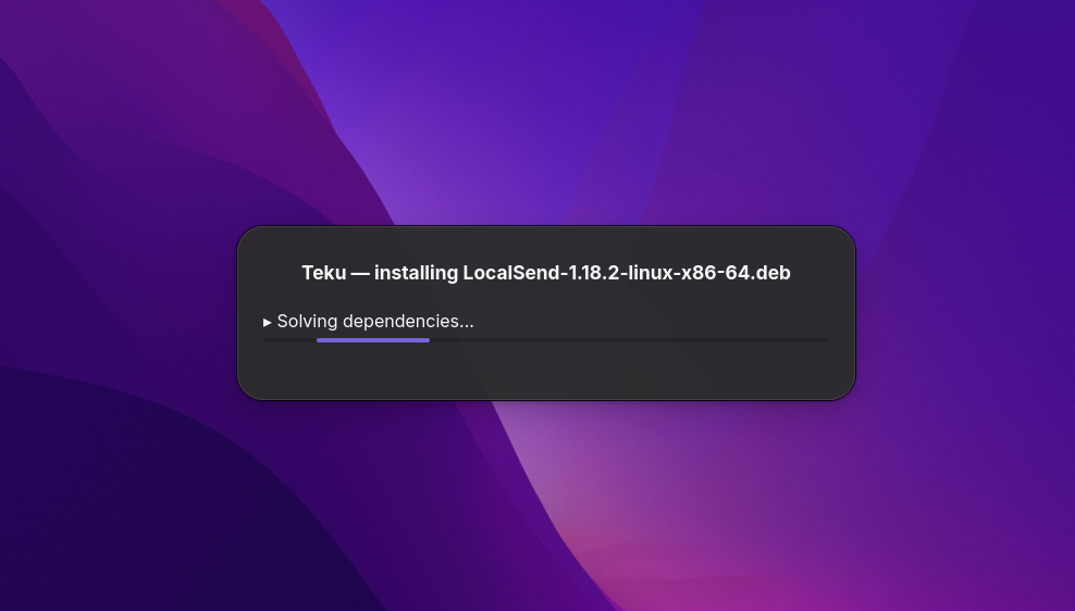 Teku progress popup showing apt output